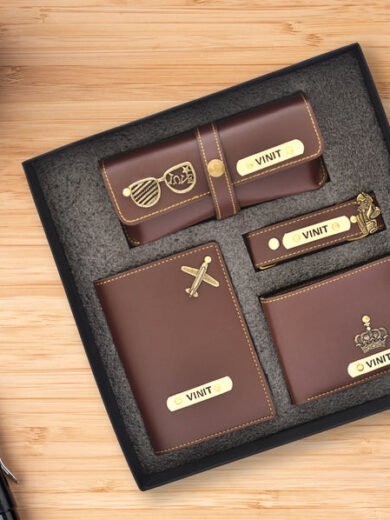 Customised 4set combo mens wallet, passport cover, sunglasses cover, keychain