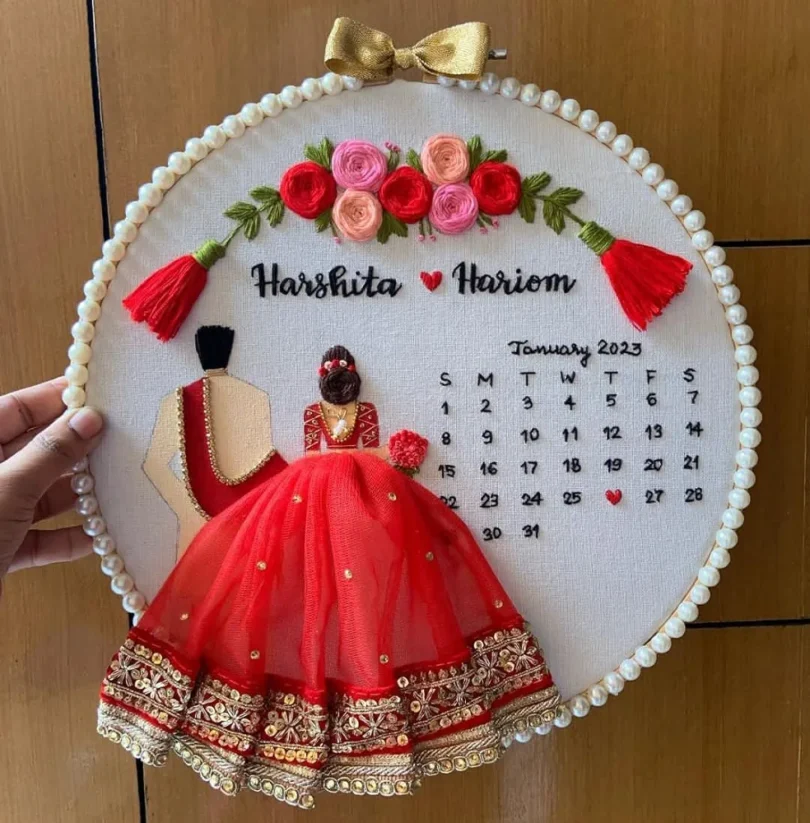 Embroidery Wedding Hoop with Calendar